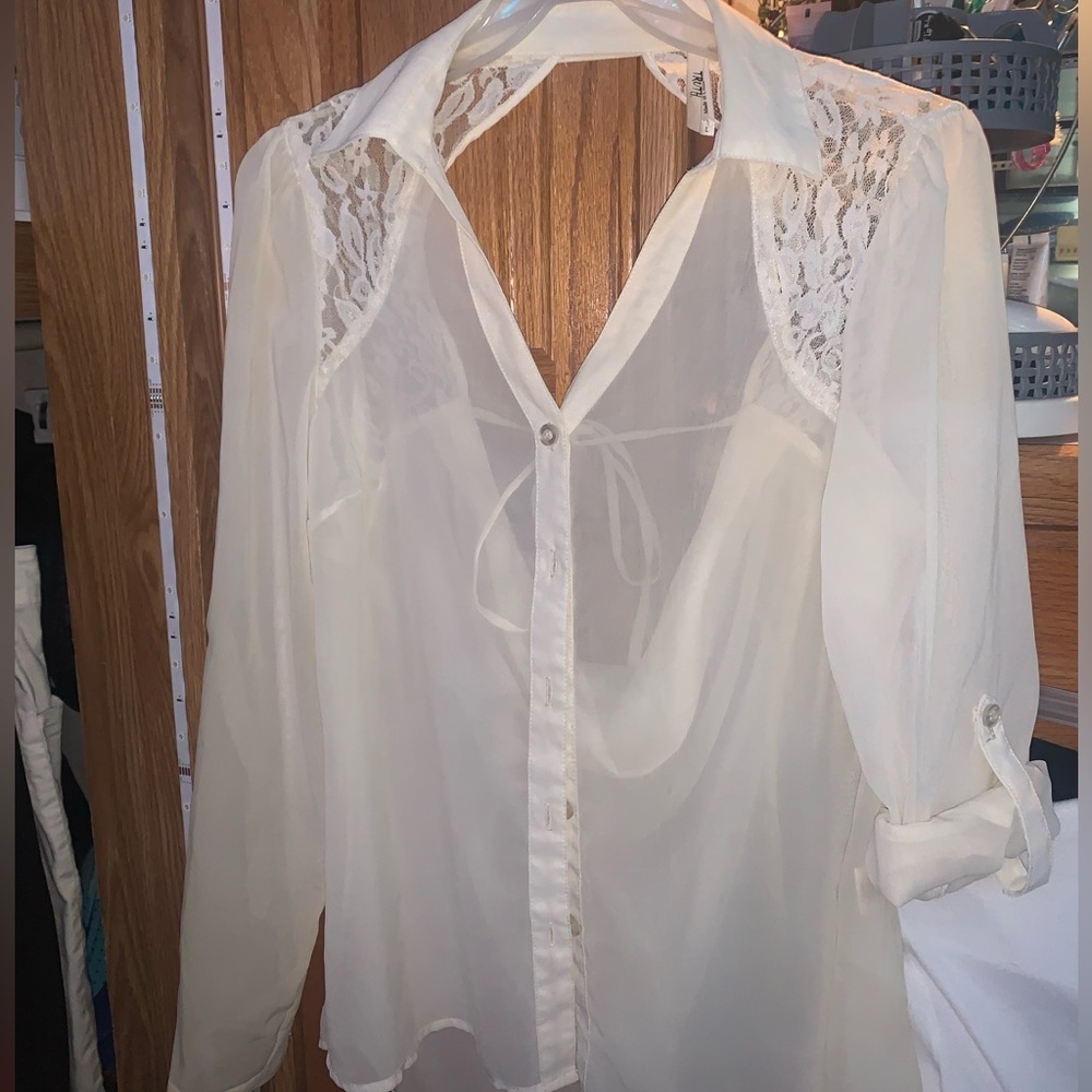 Truth open back, sheer, ivory blouse